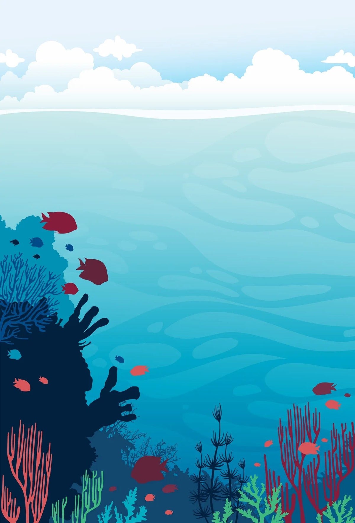 Duschrückwand Korallenriff unter Wasseroberfläche Illustration (Hochformat - Schön und Wieder