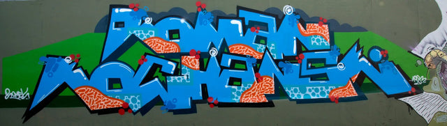 Küchenrückwand Graffiti Schriftzug blau
