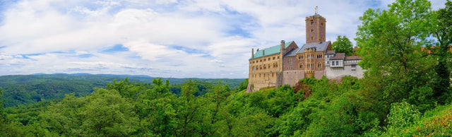 Küchenrückwand Wartburg über bewaldetem Hügel