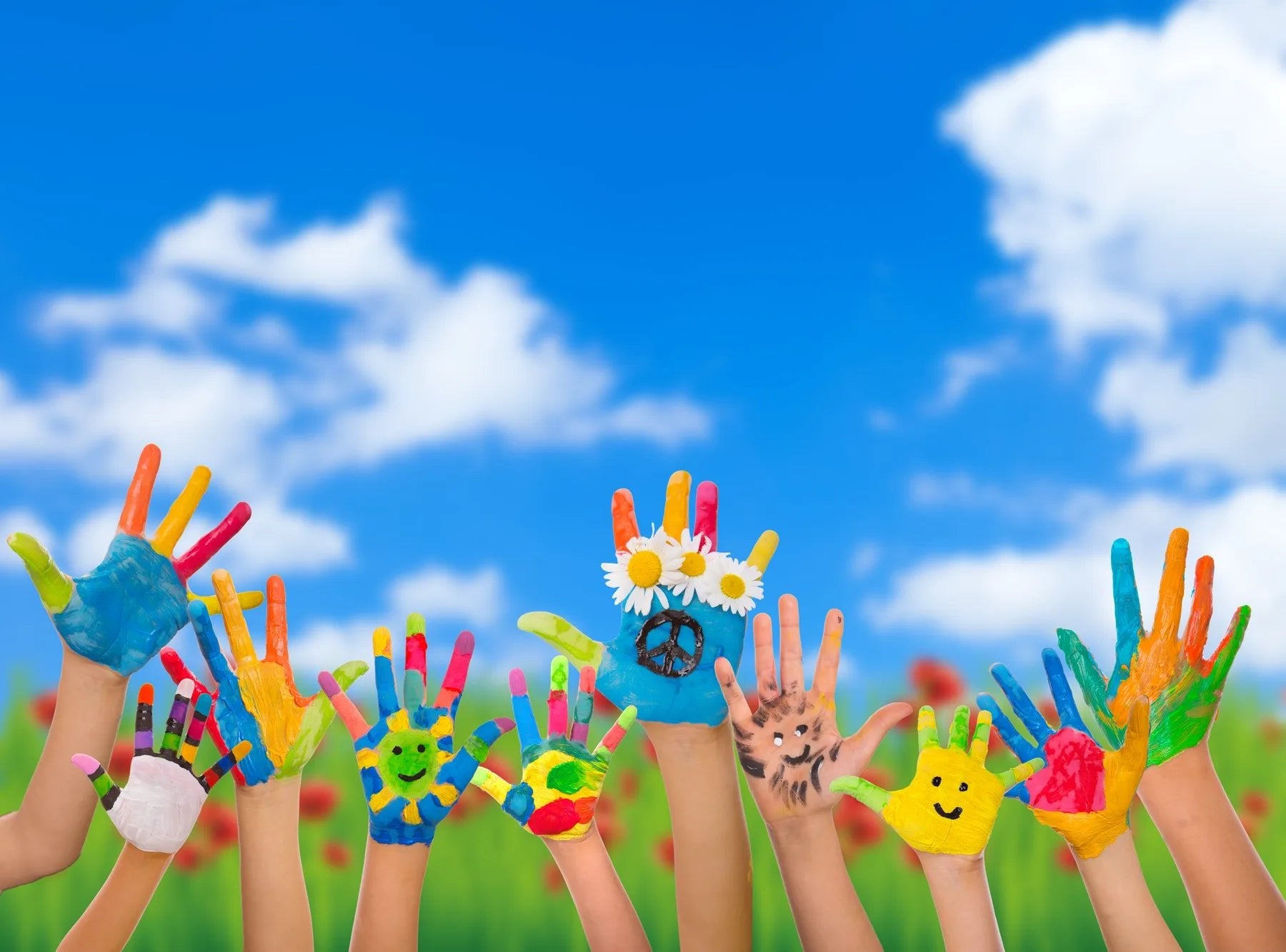 Spritzschutz Bunt bemalte Kinderhände - Schön und Wieder
