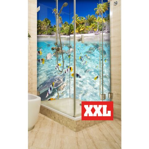 Eckduschrückwand XXL mit Motiv 2x 120x220cm Aluverbund 3mm "Malediven" Duschpaneel, Duschwand ohne Fliesen