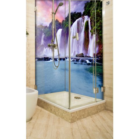 Eckduschrückwand mit Motiv 2x 90x200cm Aluverbund 3mm "Traumhafter Wasserfall" Duschpaneel, Duschwand ohne Fliesen